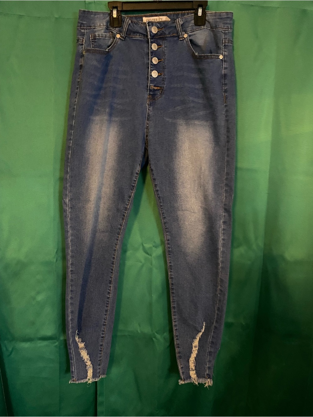 High-Rise Button-Fly Distressed Women’s Jeans — Blue